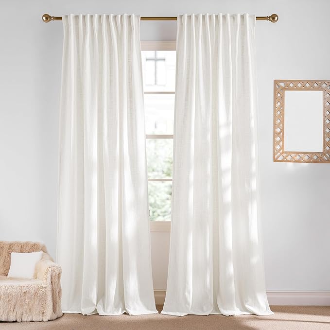 NICETOWN Natural Linen Curtains Jacquard Weave for Living Room, Privacy Light Filtering Boho Drapes for Farmhouse, W52 x L84, 2 Panels