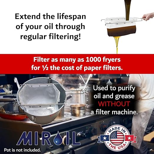MirOil Filter Bag & Frame Combination Set for Silver Pots – Heavy-Duty Filter Compatible with MirOil 60L & 60LC Oil Pails, for Commercial Kitchen Shortening Filtration for Kitchen