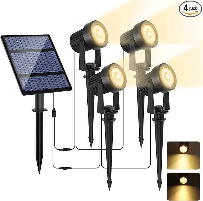 Solar Spotlights Outdoor Waterproof, Warm White Landscape Spotlights, Decorative Solar Spot Lighting for Garden, Yard, Pathway, Lawn, Poolside, Party, 2-in-1 Mounted (Warm White, 4 Pack)