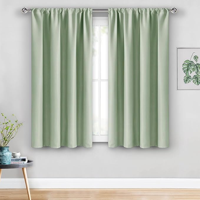 JIUZHEN Blackout Curtains for Bedroom– Thermal Insulated,Noise Reducing Room Darkening Privacy Rod Pocket Drapes for Living Room, Set of 2 Panels with Tiebacks, 42 x 54 inch Long, Light Green