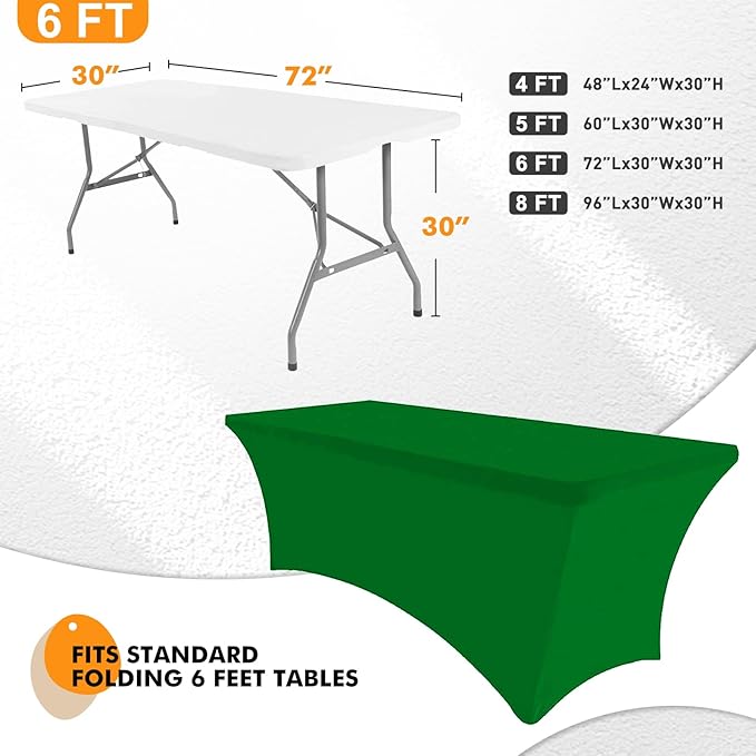 SEPARO 2 Pack 6 Ft Forest Green Table Cover Fitted Rectangular Tablecloth Stretchable Fabric Table Cloth 6 ft Wrinkle-Free for Party Tradeshows Banquet Weddings Cocktail