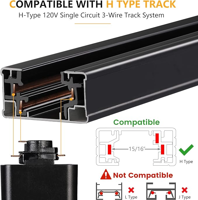 VANoopee 16-Pack 10W Dimmable LED Track Lighting Heads H Type Track Light Replacement Fixtures Bright 3000K Warm White Ceiling Spotlight for Accent Task Art, Flicker Free CRI90+ 24° 800lm Black