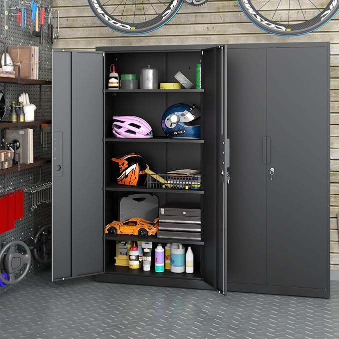 LUCYPAL Metal Storage Cabinet with Lock,70.8" H Black Garage Storage Cabinet with Doors and Shelves,Tall Locking Cabinets for Home Office,Garage,Warehouse