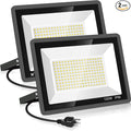 2 Pack 100W Led Flood Lights Outdoor,3000K Warm White Super Bright 11600LM Security Lights with Plug,Exterior IP66 Waterproof FloodLight for Basketball Court, Yard, Garden, Playground