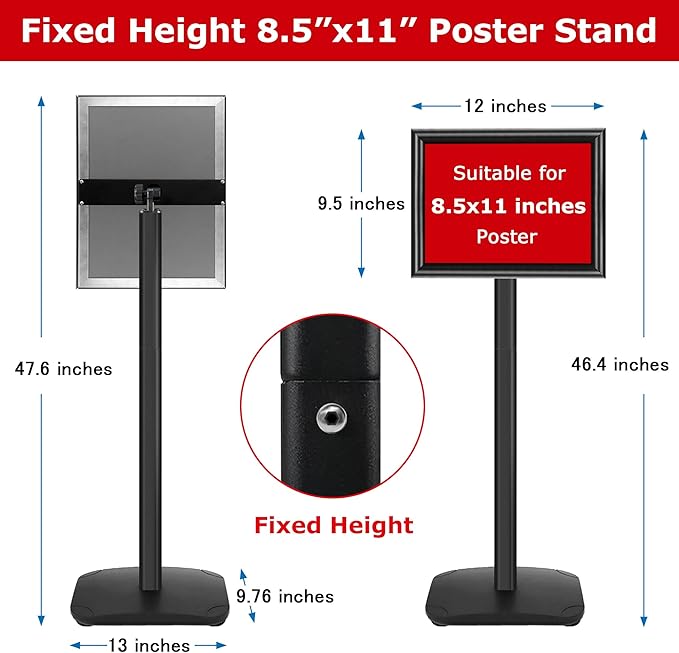 Heavy Duty Sign Holder Stand 8.5x11 Inch - Pedestal Floor Standing Sign Holder with Weighted Base - Vertical & Horizontal Poster/Menu Stand for Indoor/Outdoor Business Store Advertising, Black