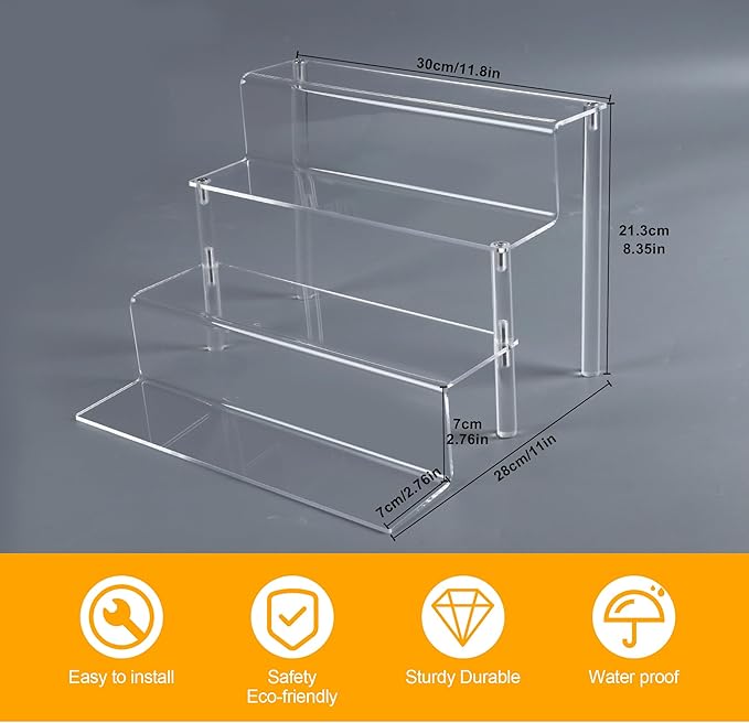 Acrylic Display Riser Stand, 4 Tier Cupcake Tower Stand, Clear Display Rack for Perfume,Figures,Spice, Tiered Spice Rack Organizer