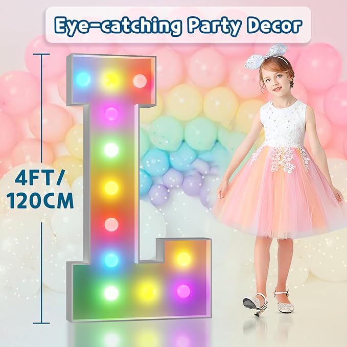 imprsv 4FT Colorful Marquee Letters L, 18 Colors Large Light up Letters Alphabet Sign with Remote, Large Marry Me Sign, Birthday Party Decorations Anniversary Wedding Decoration