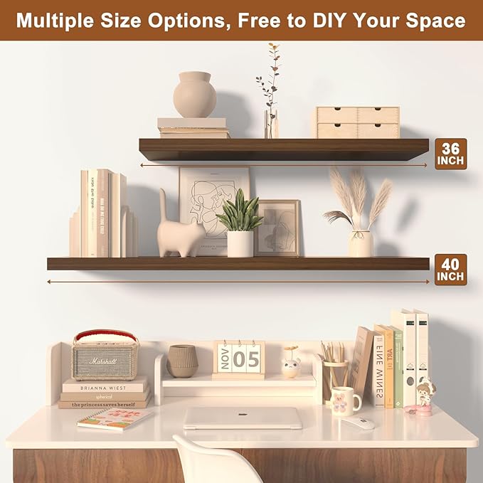 12 Inch Deep Floating Shelves for Wall 3 Pack Floating Shelfs Large Storage Space Wall Decor Display Shelf for Bathroom Living Room Bedroom Kitchen 48" W x 12" D x 1.2" H Walnut