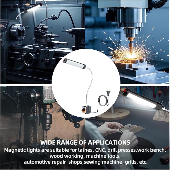 24W LED Magnetic Work Light, 2400 Lumen Flexible Gooseneck Work Light with Adjustable Magnetic Base, Industrial Light for Lathe CNC Milling Drillpress Sewing Machine (Heavy-Duty Magnetic)
