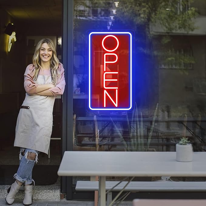 Open Signs for Business Ultra Bright LED Neon Open Signs for Business Storefront Window Glass Door Shop Store Florists Bar Salon Pubs with ON/OFF Switch (Blue/Red -Vertical, 32 Inch)