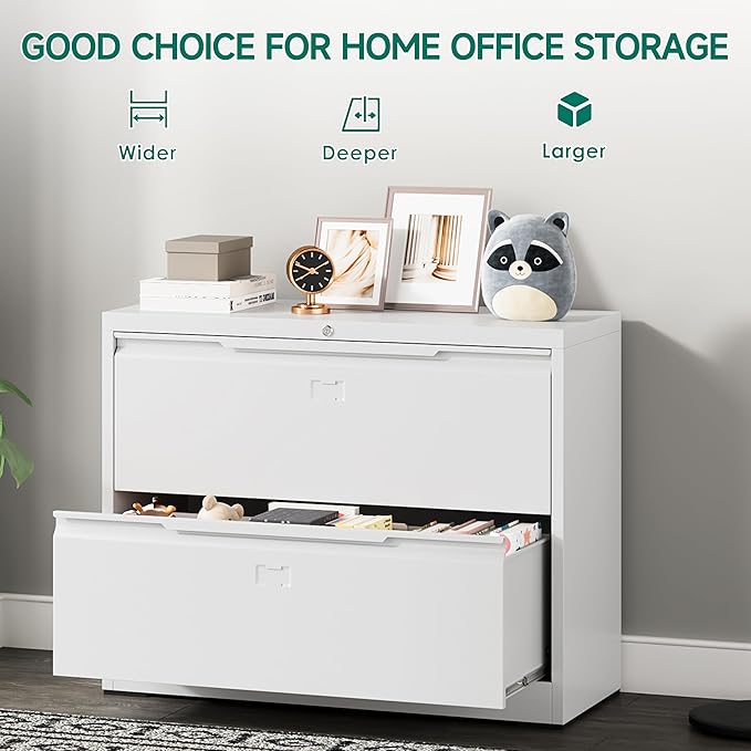 2 Drawer File Cabinet with Lock,Lateral File Cabinet,35.4" W Metal File Cabinets for Home Office,Hanging Files Letter/Legal/F4/A4 Size (White - Assembly Required)