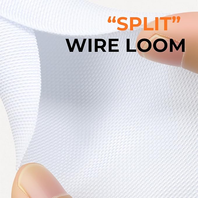 1-1/2 inch Split Braided Cable Management Sleeve for USB Cable Power Cord Audio Video Cable, Wire Loom Cord Protector from Cat Dog Chewing (White, 10FT)