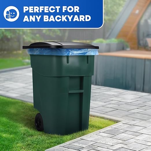 50-Gallon Rollout Trash Can with Lid, Commercial Heavy-Duty Container with Wheels, Green