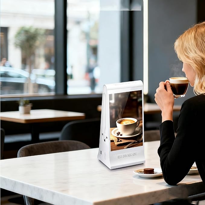Digital Signage Display for Tabletop ,Interactive Digital Signage with Double 8 inch LCD Touch Screen and WIFI Connected,Rechargeable 23200mAh Battery,Portable Advertising Kiosk for Restaurants,Bar, Hotel ,Cafe (White)