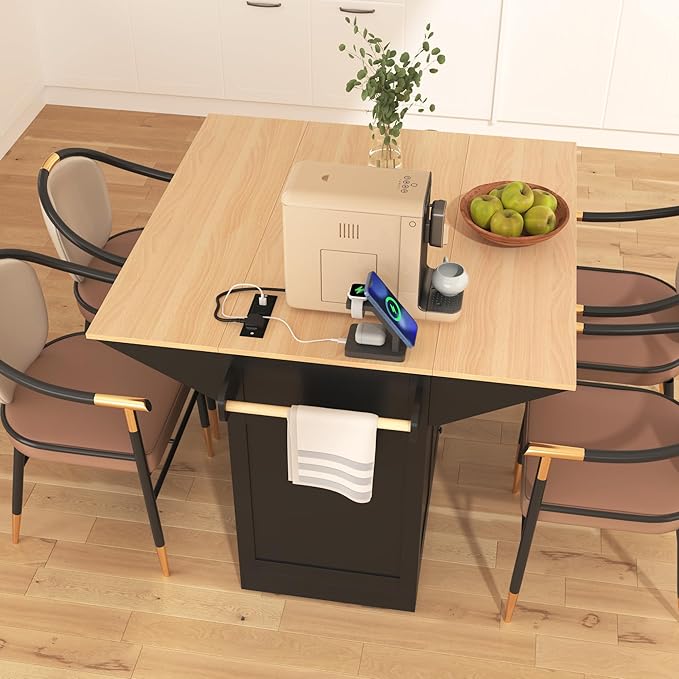 Merax 55.7" Upgraded Large Kitchen Cart Island on Wheels with 2 Drop Leaf,Power Outlet,3 Drawers,Wood Frame Storage Cabinet