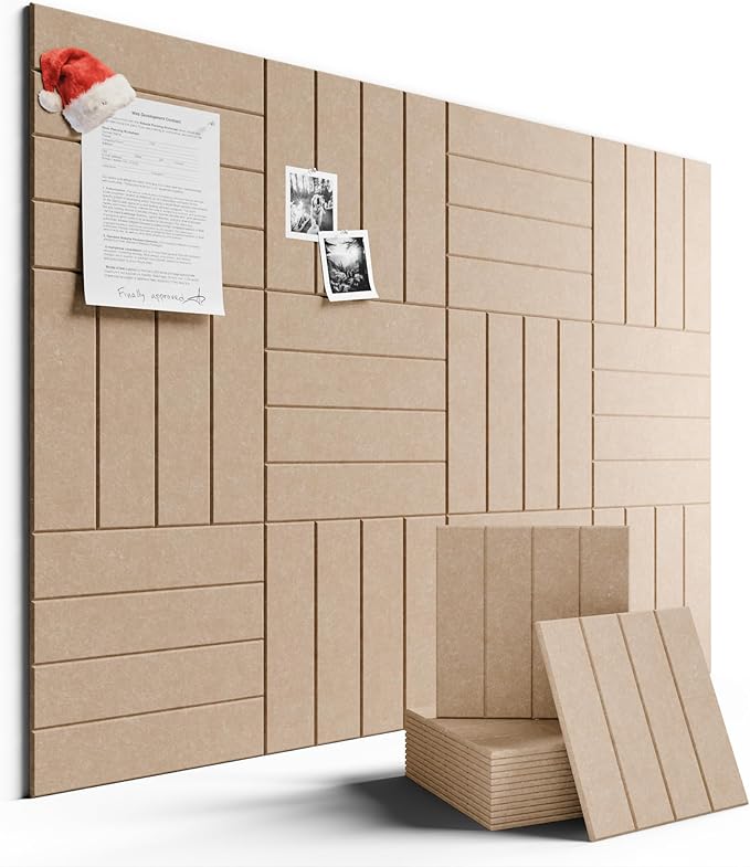 Large Felt Bulletin Board 48" x 36" Cork Board Alternative-12 Pack with 70 Safe Removable Adhesive Tabs, Cork Boards for Walls Felt Board for Home Office Classroom Pin Board-Taupe