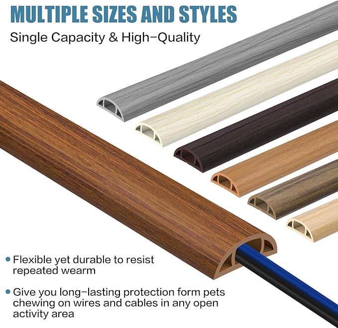 Floor Cord Covers for Wires 3.3FT Cable Hider Wire Cover Self Adhesive Cord Hider Floor for Offices, Homes, Workshops, Warehouses Cable Cavity 0.39" W x 0.27" H
