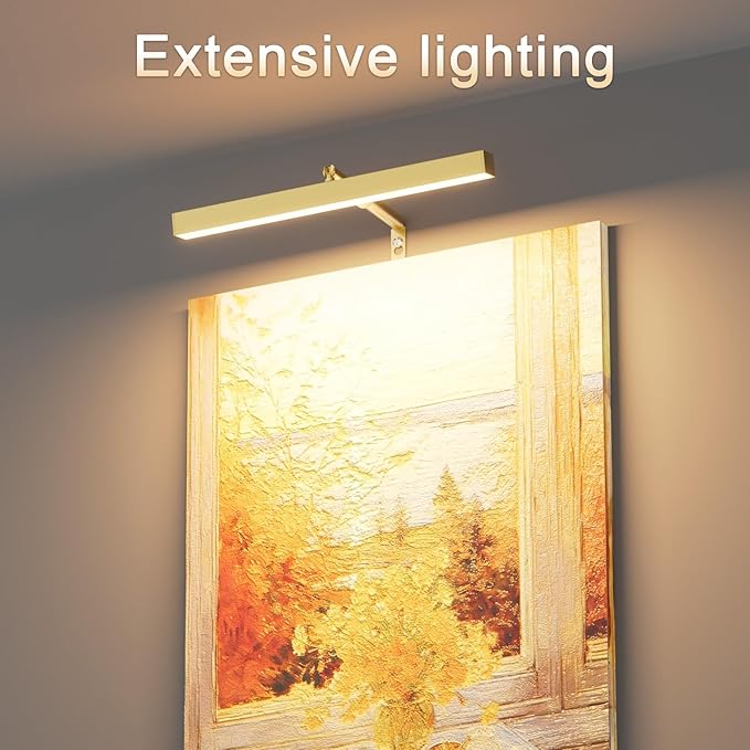 4W Plug in Picture Light for Paintings with Remote Control, 12" LED Art Display Lighting for Gallery, Dartboard, Artwork, Gold Wall Mounted Picture Frame Light