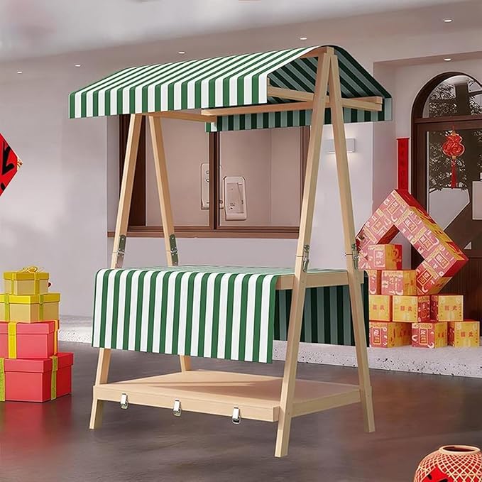 Movable Stall Display Stand, Foldable Vending Stand Kiosk Display Trolley with Canopy, Portable Food Cart, for Selling Snacks/Sweets/Toys, Multiple Colors(Dark Green A,110 * 190cm)