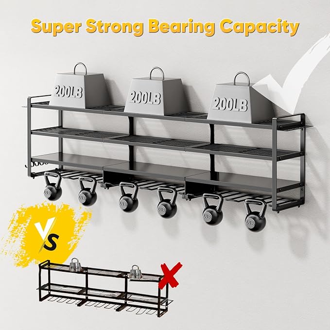 49" W Large Power Tool Organizer Wall Mount, 4 Layer Heavy Duty Loads 800 lbs, Tool Rack Holds 12 Cordless Drills, Large Capacity Battery Holder for Garage Storage, Christmas Gift for Men
