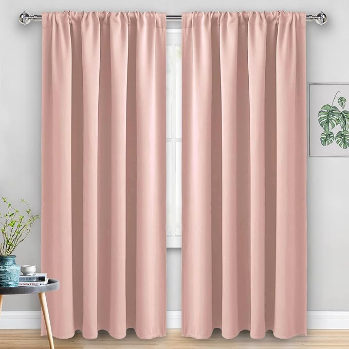 JIUZHEN Blackout Curtains for Bedroom - 70 x 84 Inch Extra Wide Privacy Assured Thermal Insulated Room Darkening Room Divider Curtain Cover for Living Room, Set of 2 Panels with Tiebacks, Blush Pink