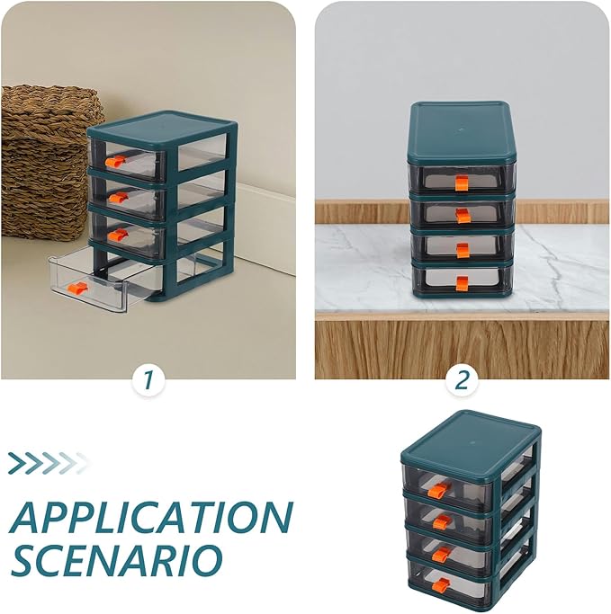 Portable Small Plastic Drawer Storage Organizer for Desk and Vanity Stackable Desktop Storage Box with Layers Compact Home Office Desk Drawer Cabinet in Gem Green