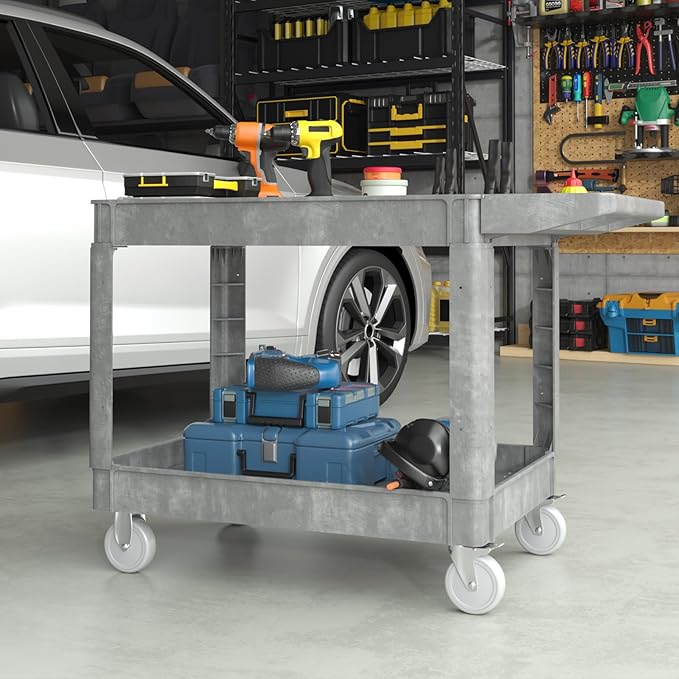 Heavy Service Utility Cart on Wheels,Tool Cart on Wheels, Service Cart for Garage, Warehouse, Workshop, Office, Cleaning (Gray-45.7 inch)