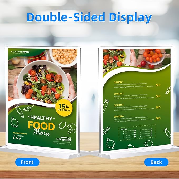12 Pack Acrylic Sign Holder 8.5 x 11, Double-Sided Clear Sign Holder Plastic Stands for Display, T Shape Acrylic Table Sign Stands for Office Store Restaurants Wedding Party Decoration