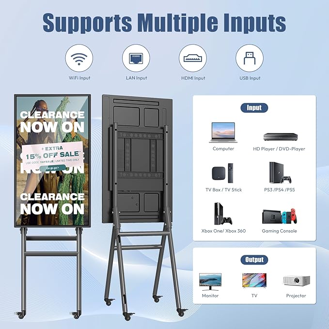 MWE 43 Inch Mobile Digital Signage Display Touchscreen Kiosk with Flight Case, Portable LCD Screen with Screen Mirroring App Publishing, Advertising Display Poster, Android OS