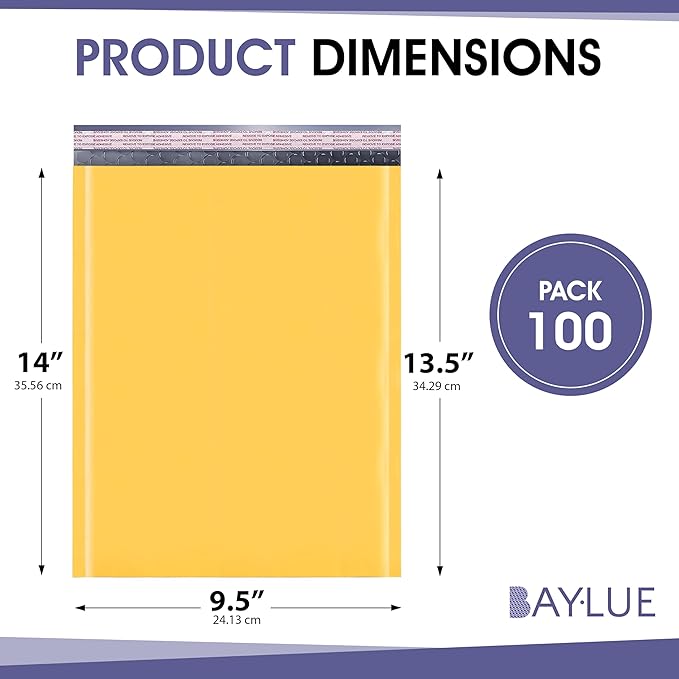 Yellow Kraft 10x13 Inch Bubble Mailers | Self Seal Padded Envelopes for Thick books | Air Cushioned Bubble Mailer | Usable Size 9.5x13 Inch | Lightweight Mailing | 100 Pack Bulk