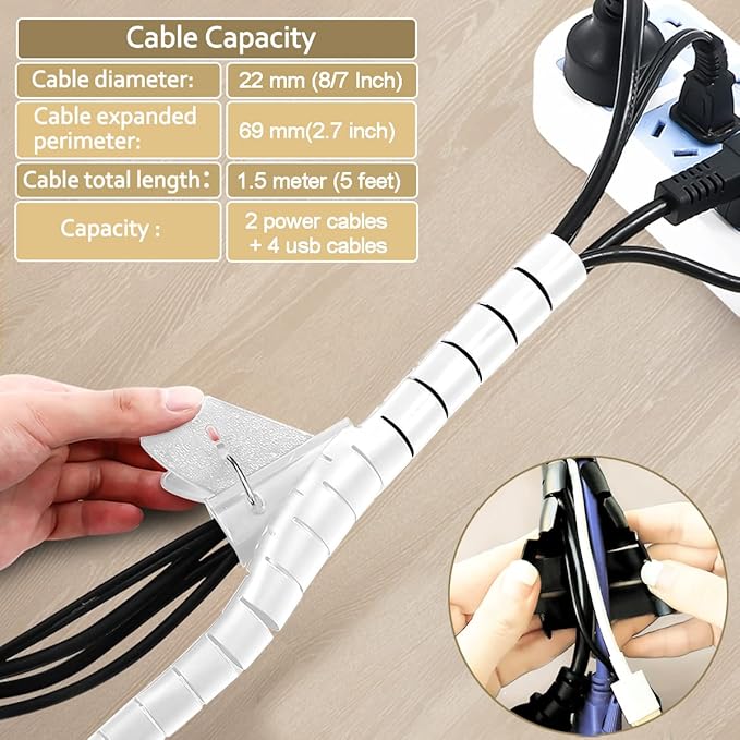 White Cable Management Sleeves 2 PCS Cord Protectors for USB Cable Power Audio Video Wire Cables - Protect Cats Dogs Pets from Chewing Cords