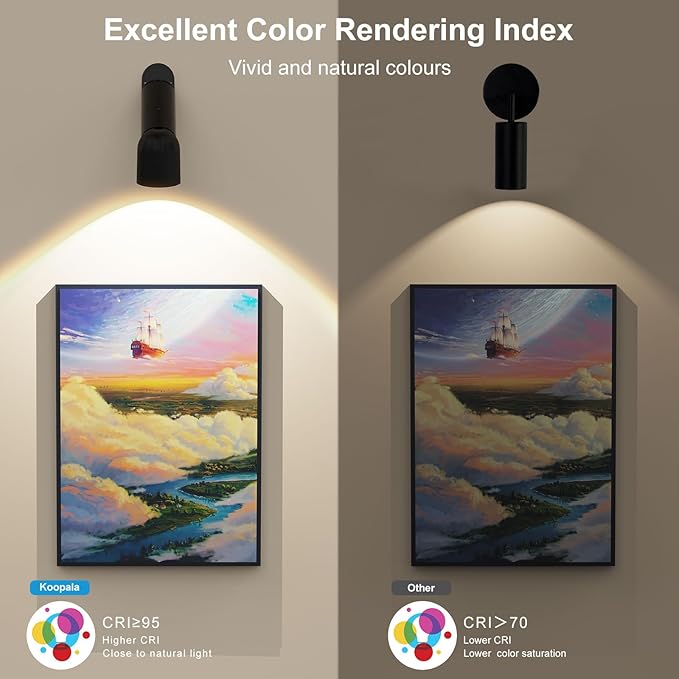 LED Ceiling Picture Lights with 6000mAH Rechargeable Battery Powered, Cordless Painting Wall Lamps Sconces with 4 Brightness&Color Temp,CRI≥95, Indoor Spotlight for Art Display Photo Portraits Gallery