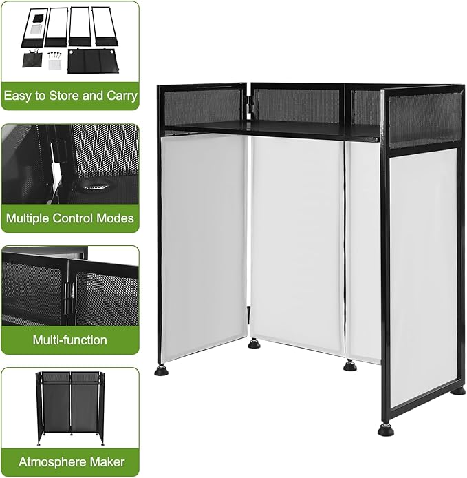 Outdoor Backyard Party Pro DJ Booth Facade+2 Scrims,82.7x44inch Folding DJ Booth DJ Facade Table Station Flat Table for Bars, Music Festivals, Weddings