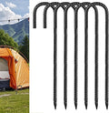 Black Rebar Stakes 12 inch (6pcs) - Heavy Duty 6mm Metal J Hook Ground Stakes,Galvanized Steel for Tent,Bounce House,Fence,Dog Coop,Artificial Turf,Outdoor Plants,Christmas & Holiday Decorations