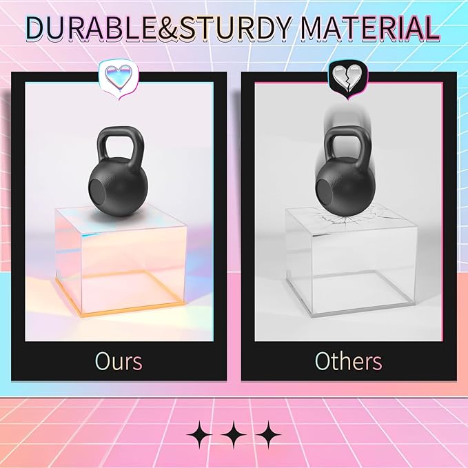 3Pcs Iridescent Acrylic Display Risers with LED light Plug and Play, Stackable Acrylic Cube Boxes Rainbow Display Stand with Hollow Bottom for Figures Jewelry Perfume Purse Food Buffet Riser