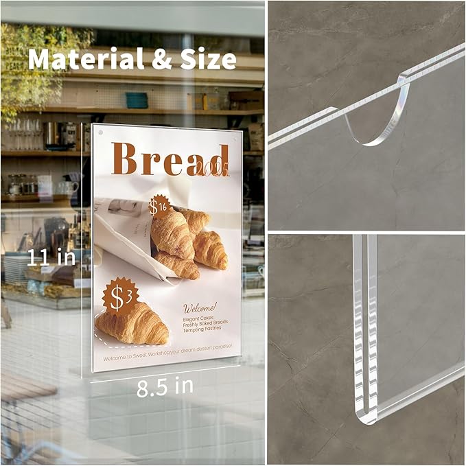 HIIMIEI Acrylic Sign Holder 8.5 x 11 Wall Mount with Paper Fixing Magnet and Double-Sided Tape, No Drilling Required (6 Pack) - Perfect for Office, Home, Store, and Restaurant
