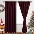 JIUZHEN Blackout Curtains for Bedroom - 60 Inch Extra Wide Thermal Insulated Room Darkening Privacy Soundproof Curtains for Living Room, Set of 2 Panels with Tiebacks, 60 x 84 inches, Burgundy