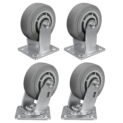 5'' × 2'' Caster Wheels, Heavy Duty Industrial Casters Set of 4 Rubber Wheels, Load 2800lbs Capacity, Swivel Caster for Cart Dolly Toolbox (2 Swivel & 2 Rigid)