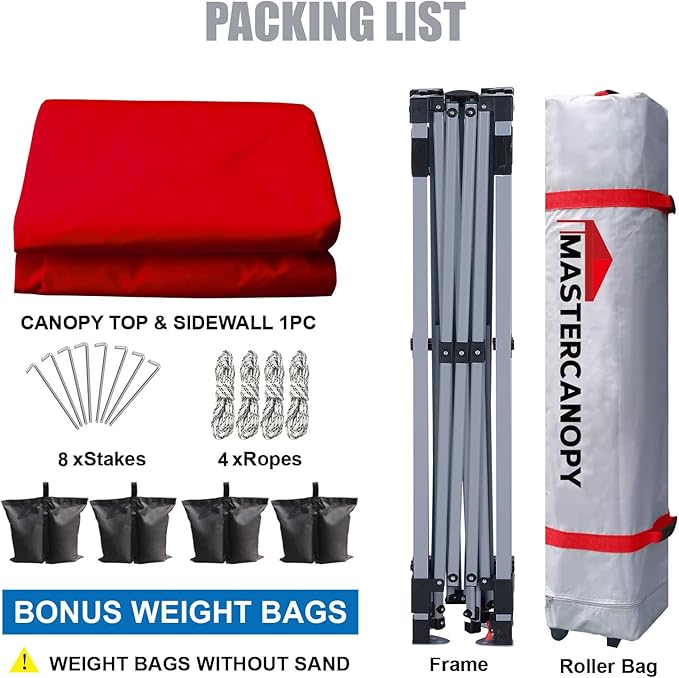MASTERCANOPY Durable Pop-up Canopy Tent with 1 Sidewall (10'x10', Red)