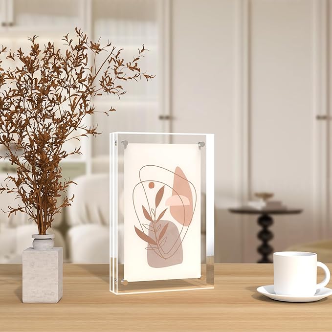 ILYXY 2 Pack Acrylic Frame 8.5x11, 20% Thicker, 24mm Thick Frameless Clear Picture Frame, Double Sided Magnetic Photo Frame, Free Standing Desktop Display Stand Acrylic Picture Frames