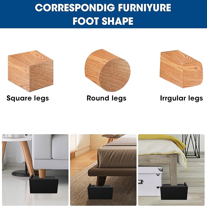Bed Risers 3 inch, 11000lbs Heavy Duty Oversized Rectangle Bed Lfits Risers, L Shape Wide Opening Furniture Risers for Bed, Couch, Desk, Chair, Soft, Platform, Dorm