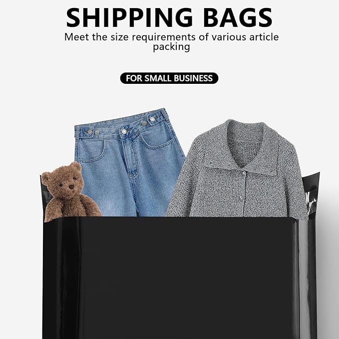 100pcs 19x24" Black Poly Mailers - Heavy Duty Self Seal Shipping Bags, Waterproof for Clothing, Small Business Mailing