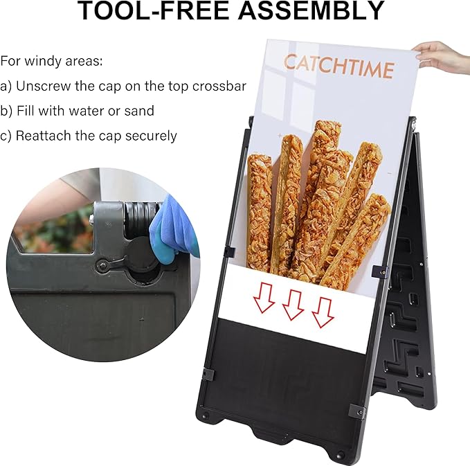 OrangeStar A-Frame Sidewalk Sign 24 x 36 Inch Folding Double Sided Sandwich Board Plastic Outdoor Advertising Signboard for Restaurant, Business, Events, Grey (Frame only)