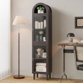 71” Tall Arched Pantry Cabinet with Glass Door, Display Cabinet Organizer, Versatile Pantry with Top-Opening Storage Container for Living, Kitchen Dining Room, Black