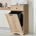 13 Gallons Tilt Out Trash Cabinet Freestanding Kitchen Trash Bin Cabinet Wood Garbage Recycling Cabinet with Hideaway Drawer Pet Proof Trash Can Holder for Kitchen Living Room, Light Wood