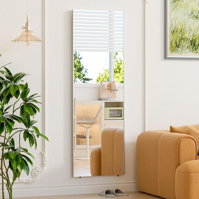 brisafe Full Length Mirror with Stand, 65"x22" Super Lightweight Glassless Home Full Floor Mirror, Oversized 0.04mm Nano-Film Gym Mirror, Silver