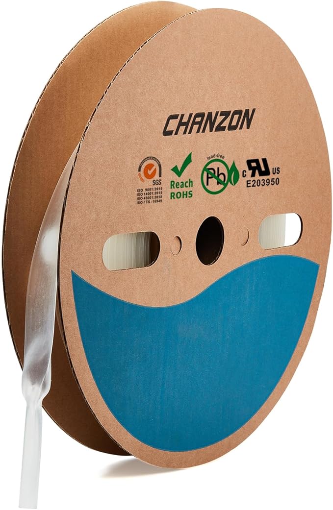 Chanzon 2:1 Ratio - 80Ft Roll - 25/32" (20mm) Heat Shrink Tubing 2:1(25M Total Length) Clear/Transparent Polyolefin Sleeving Wrap Shrinking 2 to 1 1pcs