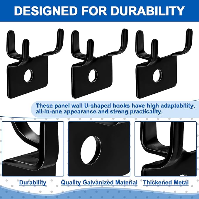 Tandefio 25 Pcs Pegboard Hooks Metal Prong Hook Peg Board for Hanging Hangers for Wall Picture Jewelry Display Tool (Black)