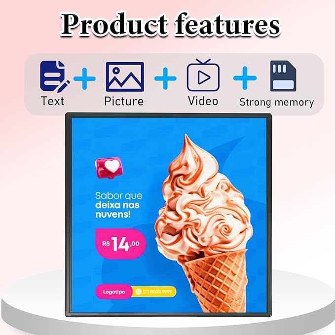 P6 40x40 Inch Commercial Outdoor LED Display Screen High Brightness Commercial Digital Sign IP45 Weatherproof for Advertising, Stores, Restaurants HD Video/Image Scrolling Billboard