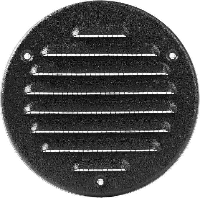 Vent Systems - 4 Inch (Inner) Pack of 2 Black Metal Round Soffit Air Vent Grille Cover, Register air Vent Deflector, Louver - Built-in Mesh - HVAC for Bathroom, Home Office, Kitchen 5 Inch (Outer)
